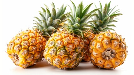 Bright and juicy pineapples with their spiky skin and golden flesh, isolated on a white backdrop