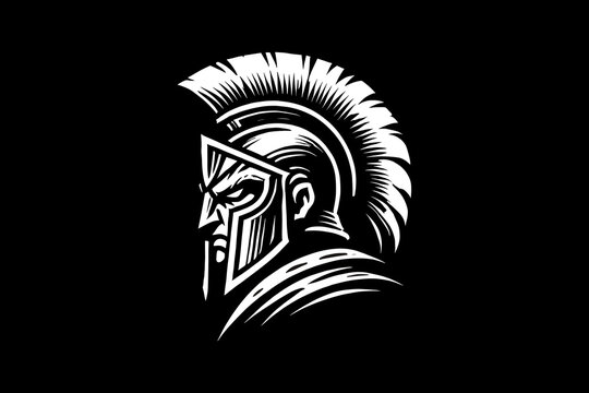 warrior spartan head mascot Black and White graphic design Illustration