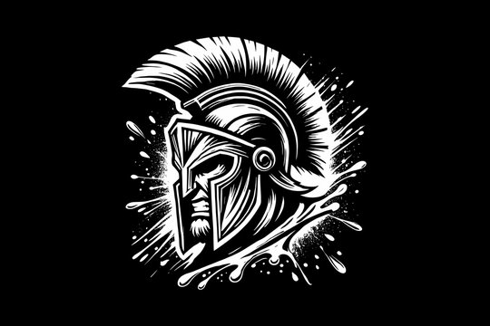 warrior spartan head mascot Black and White graphic design Illustration