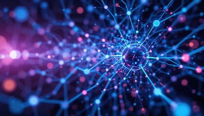 Obraz premium Futuristic visualization reveals a web of glowing connections, pulsating with energy and color. This digital landscape invites contemplation of technology's vast potential and infinite possibilities