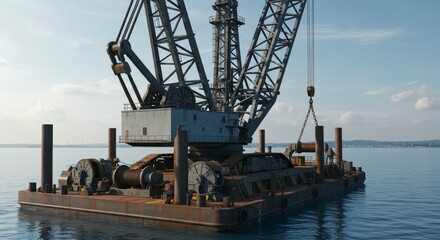 Obraz premium Floating Crane Barge System for Heavy Lift Operations in Marine Environment