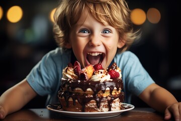 Happy boy with a chocolate cake