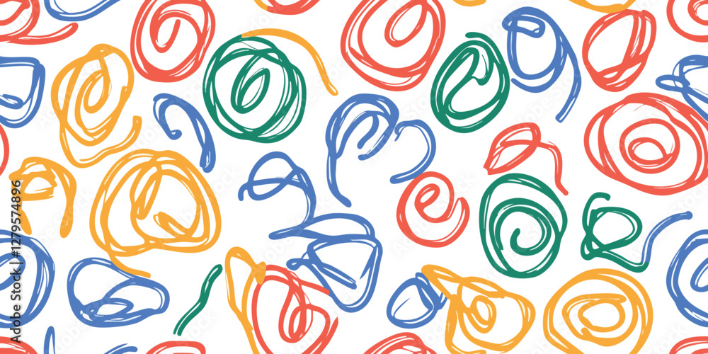 Poster fun colorful line doodle seamless vector pattern. creative abstract art background for children or f