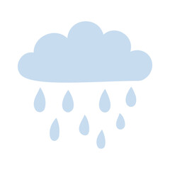 A blue cloud with rain falling from it. The rain is falling in a steady, gentle manner