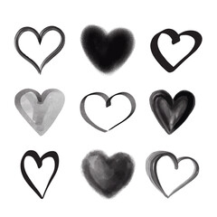Set of hand drawn hearts, collection of doodle heart markers, on a white background. Vector illustration for printing, heart icons for websites