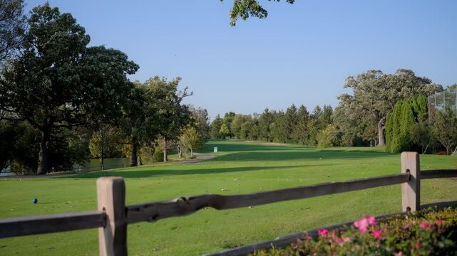 Golf course on a bright sunny day. natural landscape. 