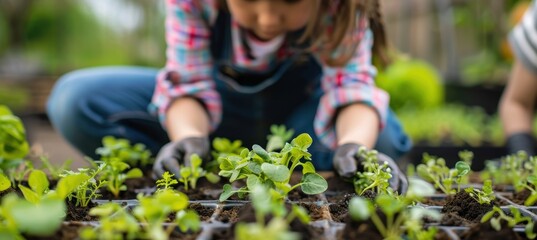 Family Gardening Workshop: Children Planting Vegetables for Educational Sustainability