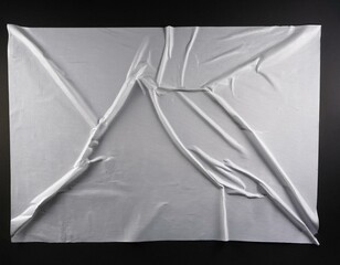 Generated image. white slightly creased glued paper poster over a canvas isolated on black background