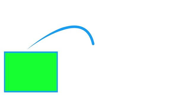 Three green boxes connected by arrows, simple animation for 3 sequential processes.  Process flow animation.