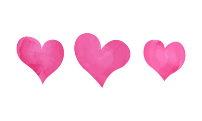 Pink hearts in watercolor technique. Vector. Tenderness, love.
