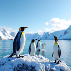 Fototapeta premium Pinguine auf einem vereisten Felsen