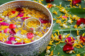 Water with flower, Songkran festival concept