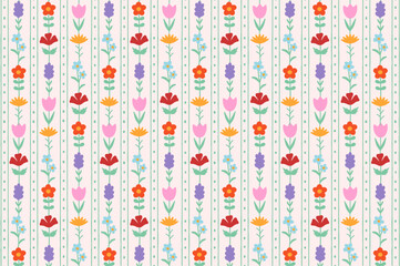 Seamless pattern. Vector background for printing on paper, gift wrapping, desktop wallpapers and other surfaces. Cute print with flowers and stripes for wallpaper.