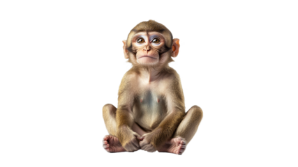Baby monkey sitting calmly with curious expression