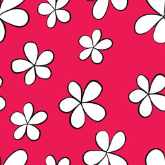 Seamless floral pattern based on traditional folk art ornaments. Colorful chamomile, daisy flowers on color background. Doodle style. Vector illustration. Simple minimalistic pattern.