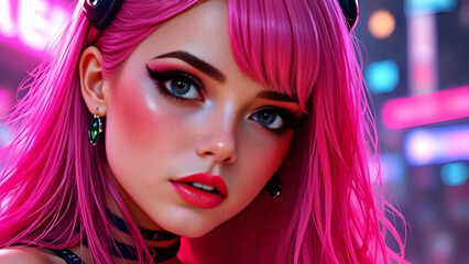 Obraz premium girl with pink hair 