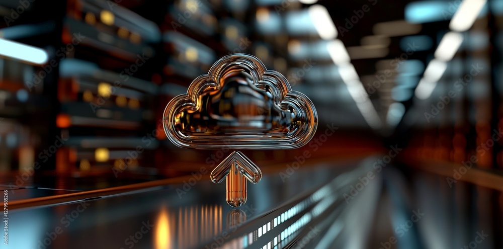 Aufkleber d rendering of a server room data center featuring a blue cloud icon