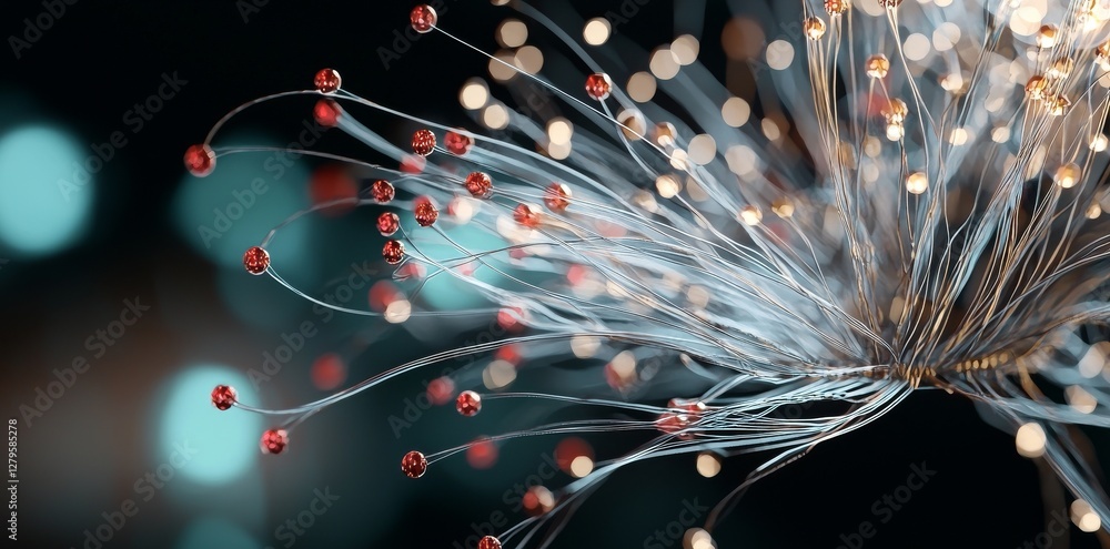 Poster a data center's server room featuring an abstract network 3d rendering