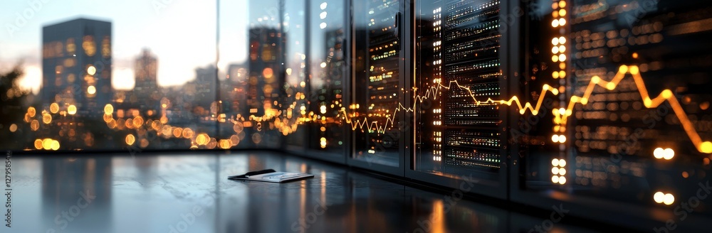 Poster management and monitoring systems oversee data centers and connectivity lines set against the backdr