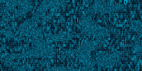 Abstract binary code cloud background. AI learning on data cyber field. Futuristic digital technology.