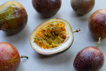 Ripe purple passion fruits, Tropical fruits