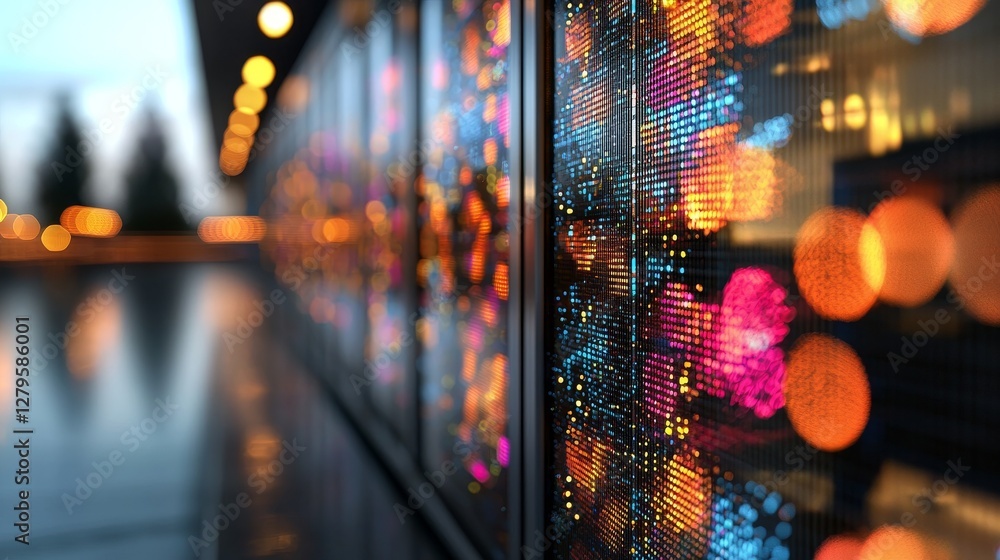 Aufkleber the scene depicts a cutting-edge data center with multiple rows of server racks in operation, symbol