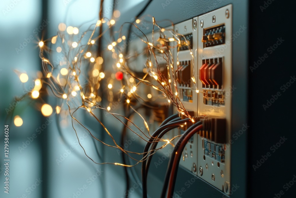 Poster cables and connections are showcased in a concept image for transferring data in the digital world, 
