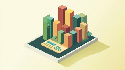 Colorful geometric cityscape model showcasing modern architecture and urban design elements