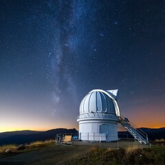 Obraz premium A professional astronomical observatory under a clear night sky, ready for deep space observation
