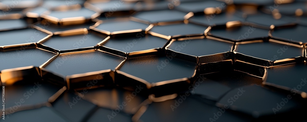 Poster a dark blue navy background with a hexagonal texture serves as a placeholder, featuring a radial cen