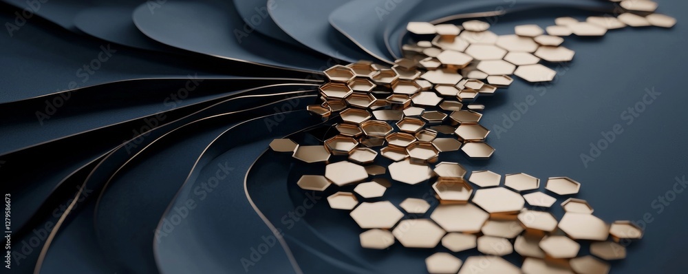 Poster the background is a dark blue navy color with a hexagonal texture, used as a placeholder and includi