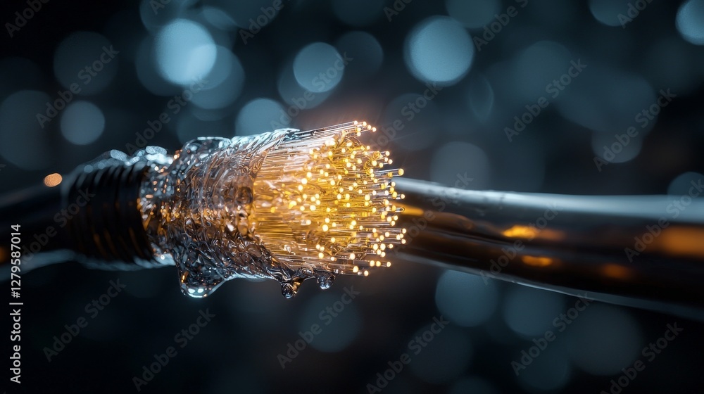Poster abstract representation of a contemporary internet data center with rows of racks containing network