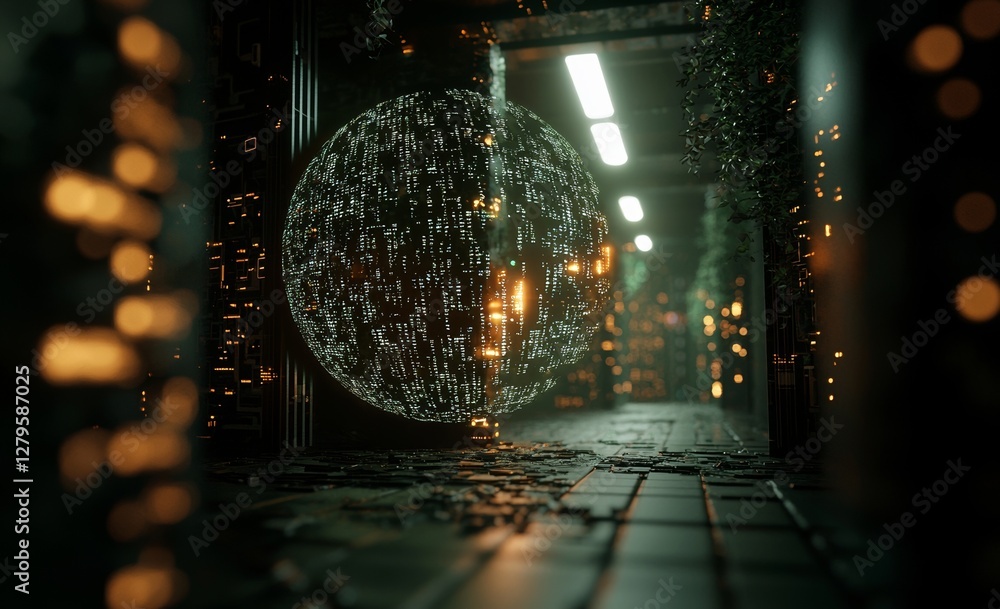 Poster a virtual data center is depicted with digital streams and futuristic technology, incorporating deep