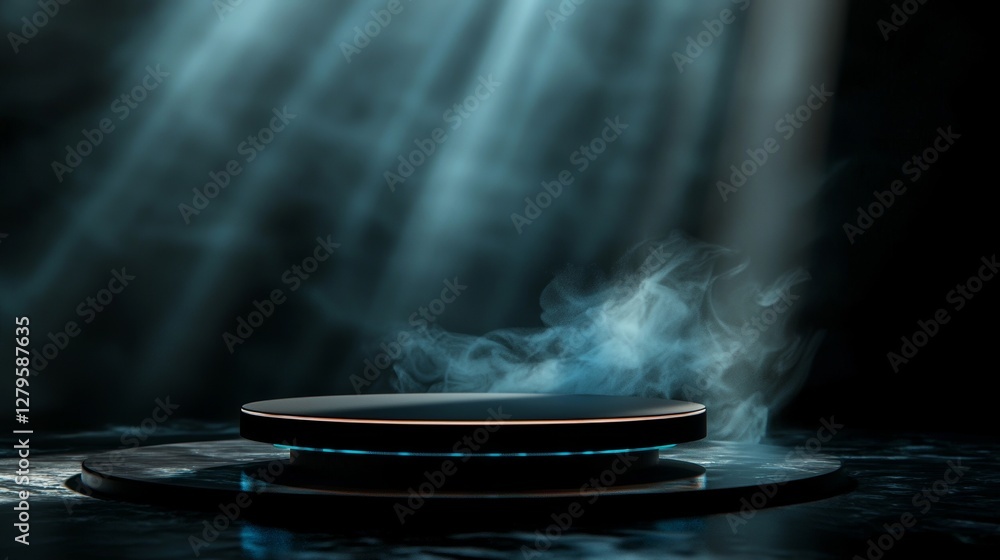 Poster a futuristic display featuring a hud circle interface, complete with a blue hologram button, represe