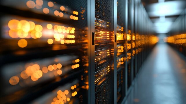 The modern server room, vacant and sleek, houses an array of large servers, wires, and buttons, facilitating data storage, cloud storage, and the operations of a mining farm
