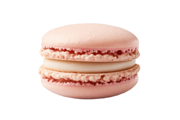 Pink macaron with cream filling on display