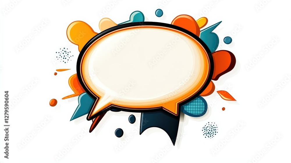 Poster colorful speech bubble design with vibrant elements and playful style