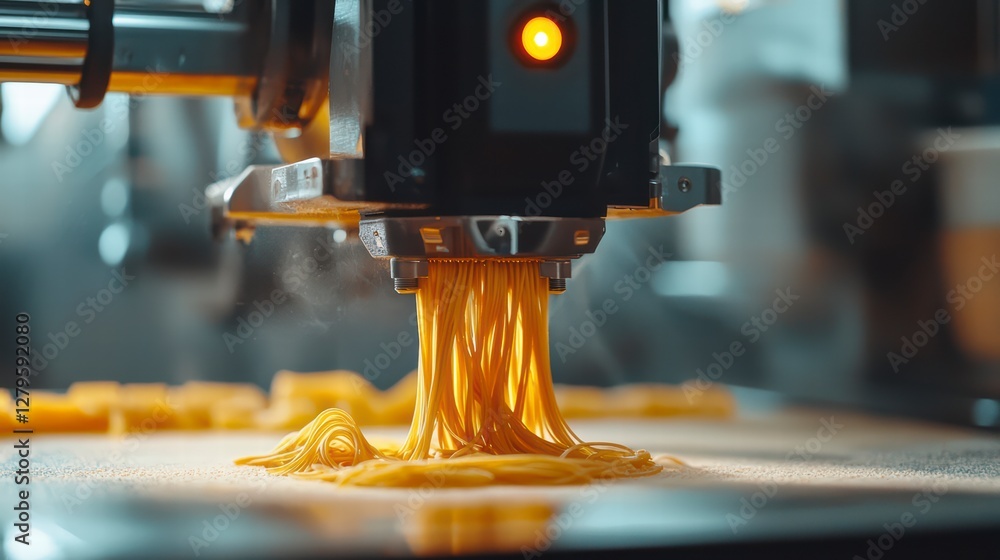 Poster precision craft: a close-up of a high-tech 3d printer in action, carefully laying down layers of a v