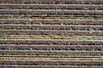 Chocolate wafer background and texture, closeup. Waffle layers filled with cocoa cream