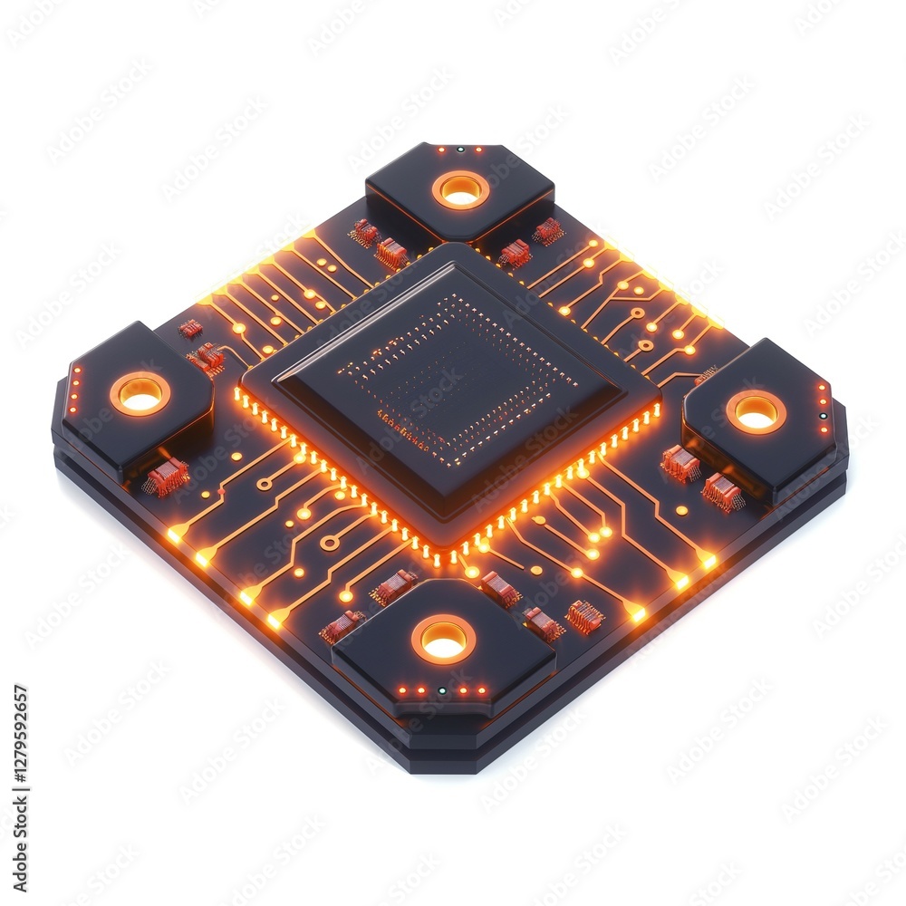 Aufkleber a futuristic computer chip featuring glowing circuits and a sleek design, emphasizing technology and