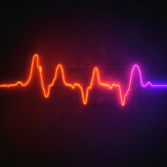 A vibrant heartbeat waveform in neon orange and purple against a dark background, symbolizing life and energy.