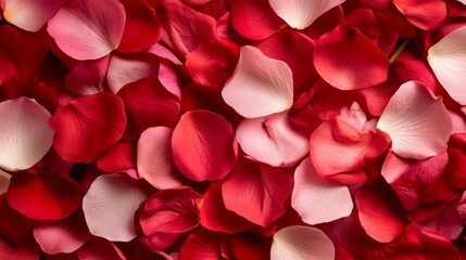Colorful arrangement of rose petals showcasing red and pink hues for a romantic atmosphere