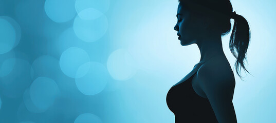 Elegant Silhouette of Woman Post-Mammoplasty on Gradient Background for Professional Use