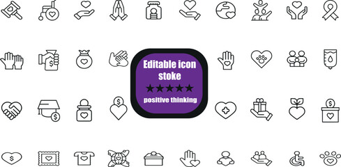 MobilePositive thinking icons collection. Big UI line icon set.