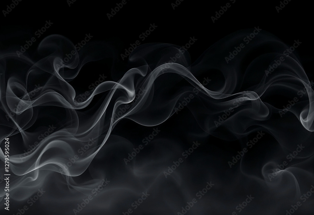 Aufkleber smooth flowing white smoke waves on a dark background with soft curves and textures.
