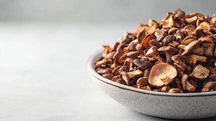 Obraz premium Close-up view of dried mushroom spores ready for planting on a clean plate