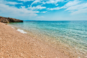 Scenic Coastal Landscape of the Peljesac Peninsula in Croatia Featuring the Adriatic Sea and Rocky Shoreline in the Dingac Region.