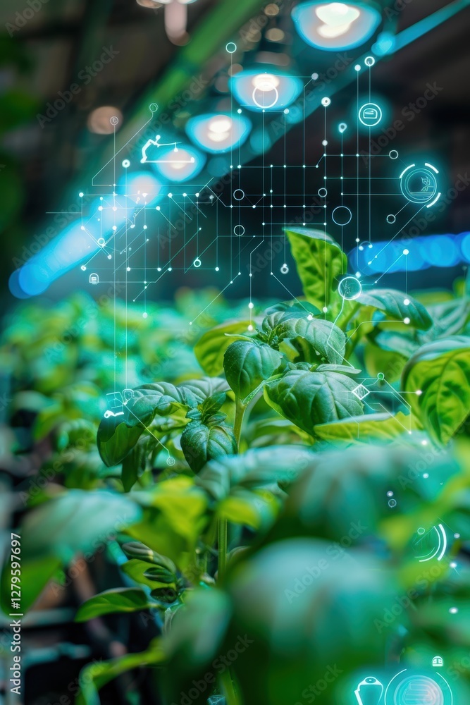 Poster smart sensors and irrigation systems in a high-tech hydroponic farm for efficient crop management