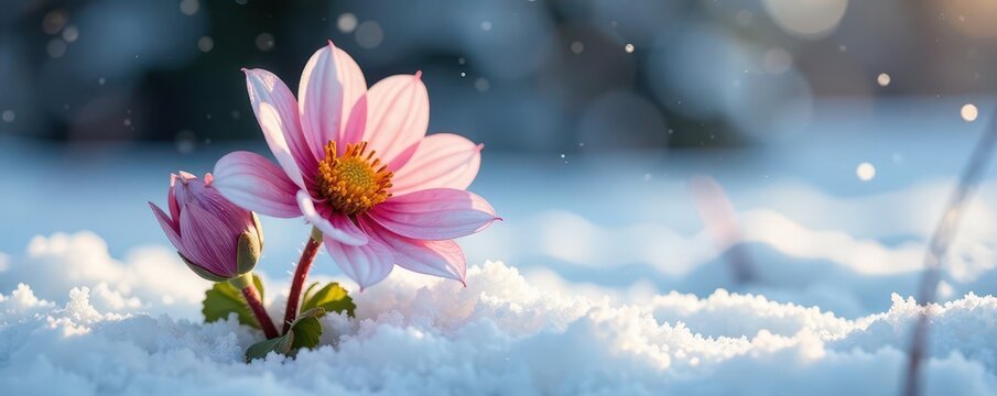 Coreus marginatus in winter on a white snow-covered flower, coreus marginatus, snow