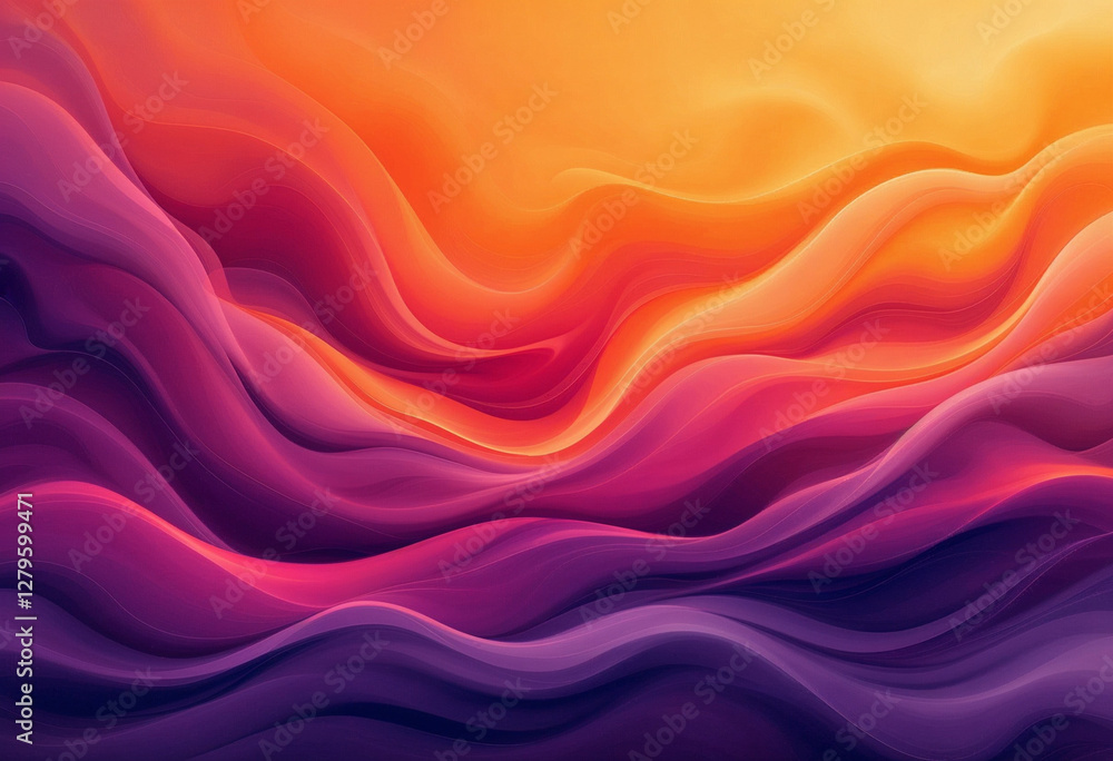 Poster abstract 3d fluid wave texture with vibrant orange and purple gradient creating a dreamy and futuris